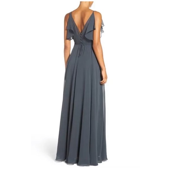 Robe Longue Jenny Yoo 'Cecilia' - Plum, Taille 4, Sans Manches, Chiffon Volanté